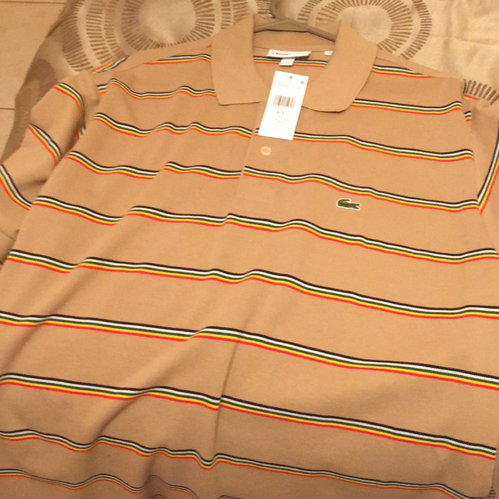 Lacoste tan stripes polo shirt new w tags